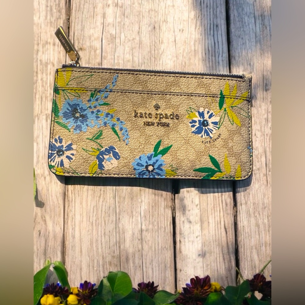 Kate Spade Flower Floral Large Slim Card Holder Blazer Blue Multi Wallet